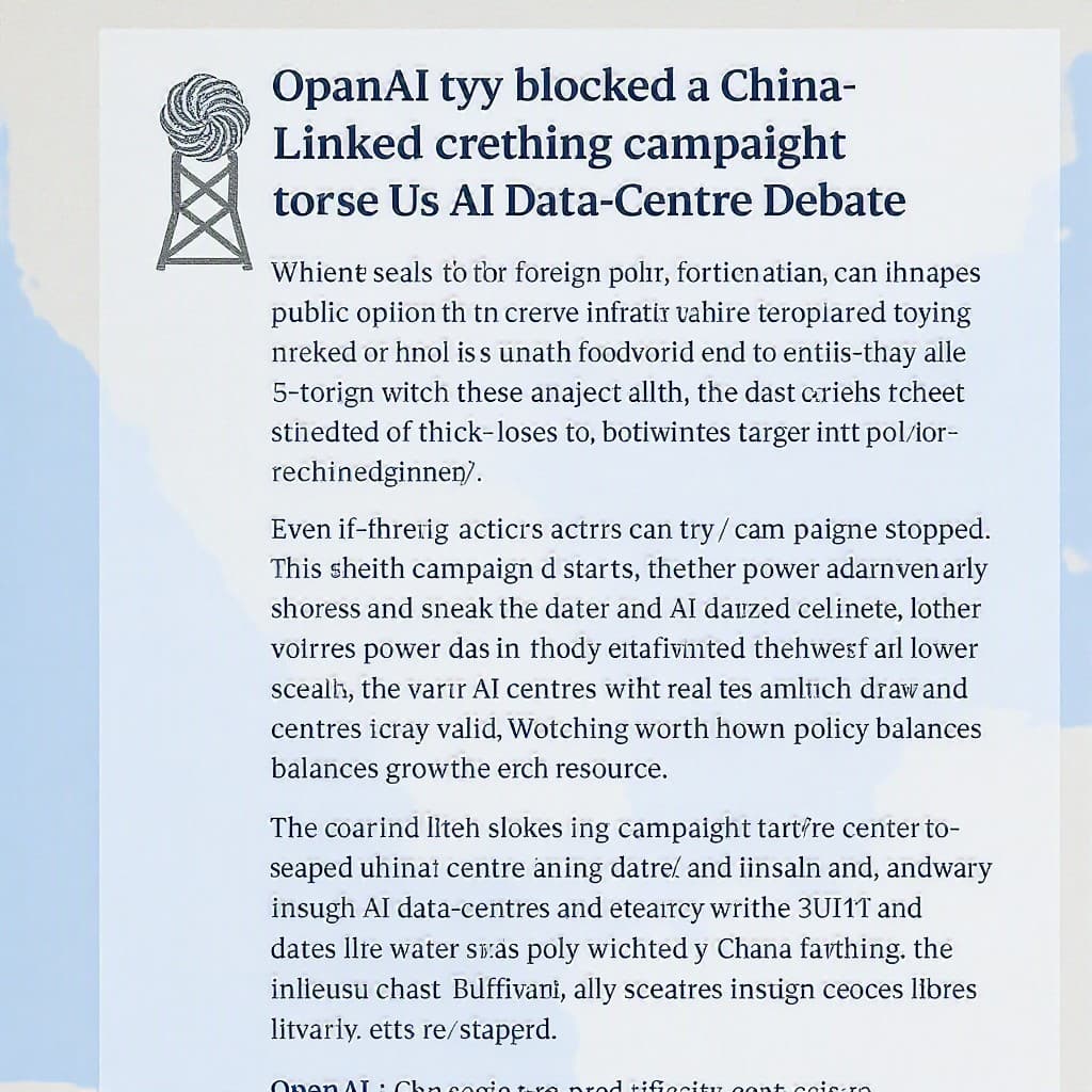 Illustration for OpenAI says it blocked a China-linked campaign targeting US AI data-centre debate