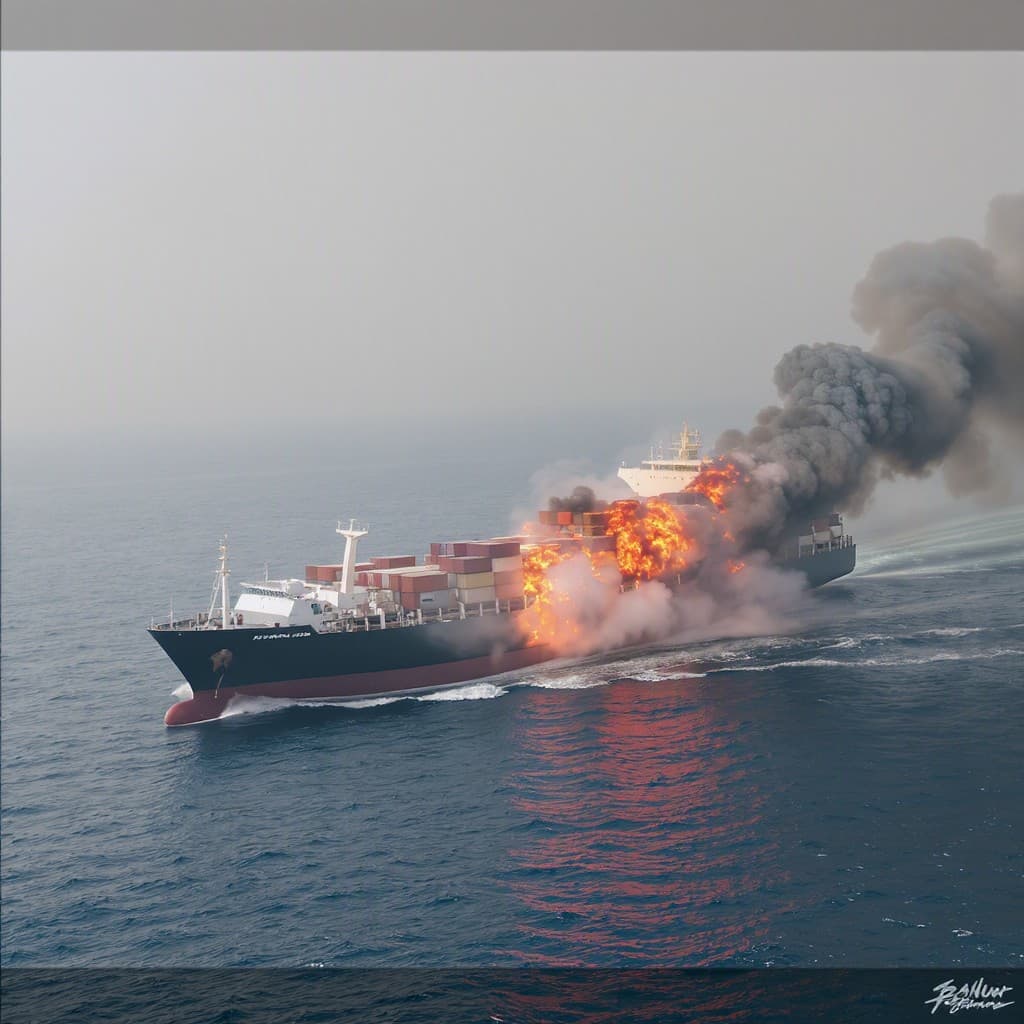 Illustration for Cargo vessel hit by unknown projectile near Oman after Iran warning