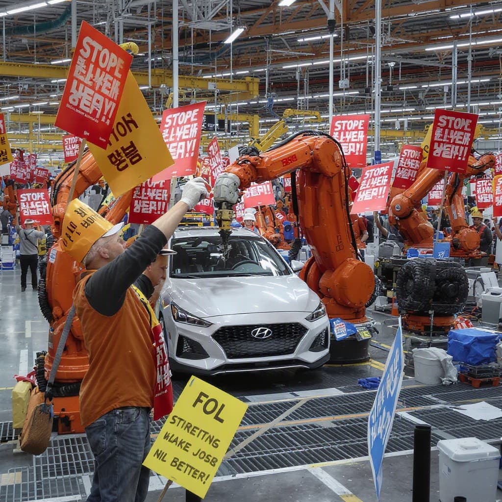 Illustration for Hyundai workers protest Atlas robot deployment, fear job loss