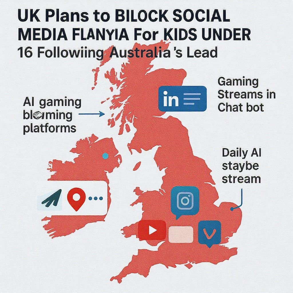 Illustration for UK plans to block social media for kids under 16, following Australia's lead