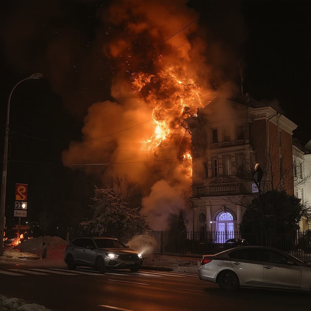 Illustration for Russia's drone strike on Kyiv sets hotel ablaze, five injured
